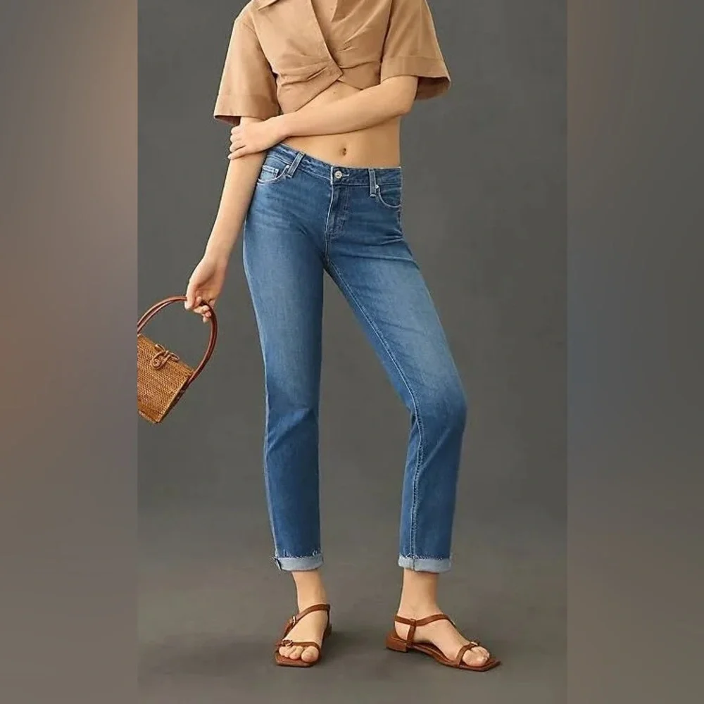 PAIGE Anthropologie Jeans Size 27 Brigitte Straight Leg Raw Hem Stretch Mid Rise